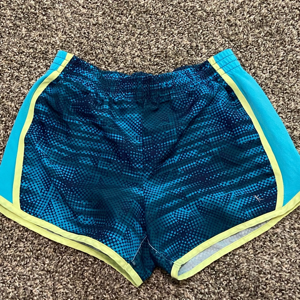 Blue and green athletic shorts